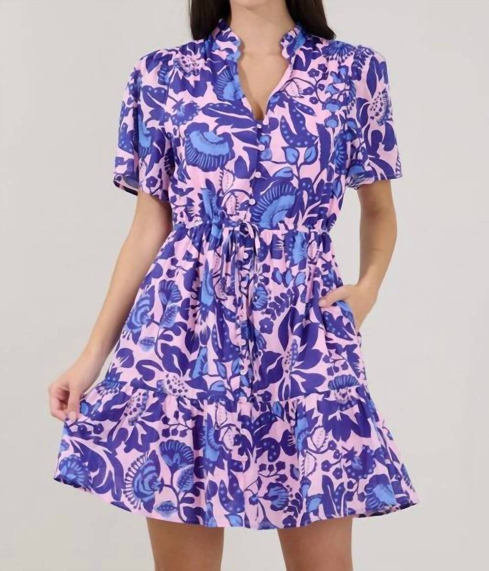 NEW SUGARLIPS women's amo button up mini dress in pink/blue